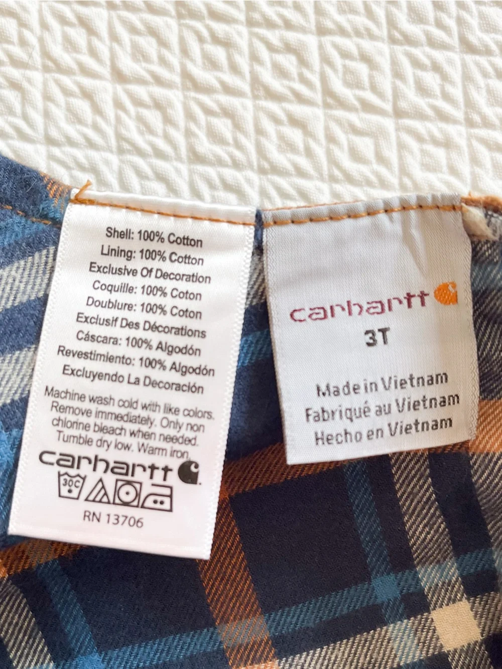 Carhartt Toddler Flannel-Lined Canvas Overalls Size 3T - Picture 8 of 9